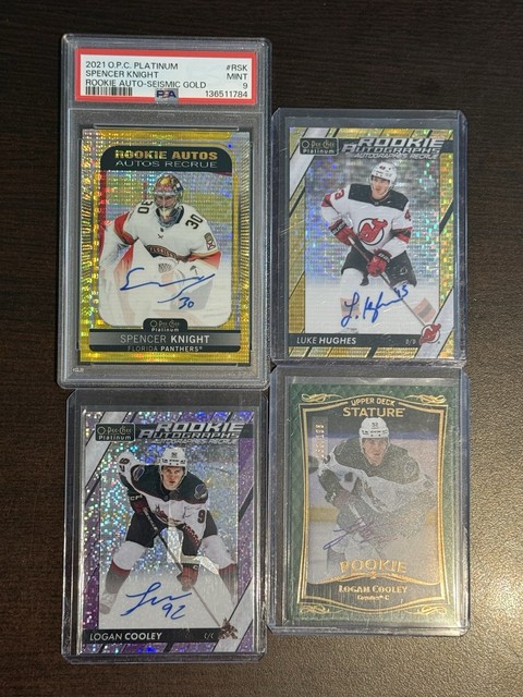 2021-24 O-Pee-Chee / Stature 4 Card Lot!! Logan Cooley x2, Knight / Hughes