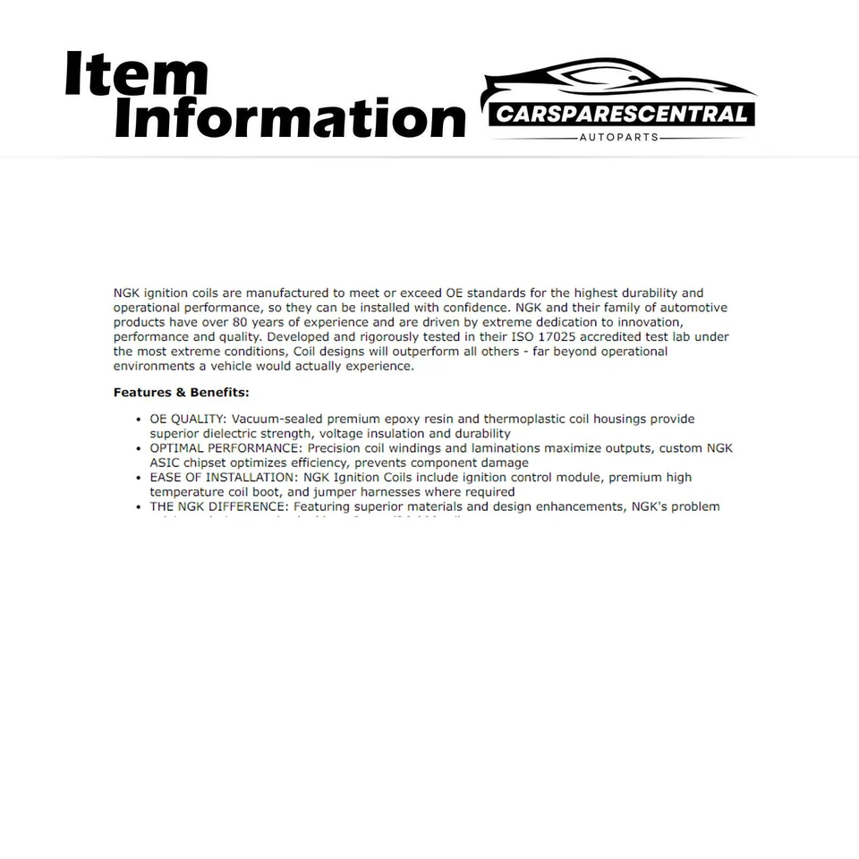 Bobina de encendido NGK 4 piezas para Ford Fusion 2,5 L 2010-2017 Foto 3 de 4