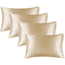 Satin Pillowcase Set 4 Pack, 20x36 King, Hair Frizz Control, Champagne Brown