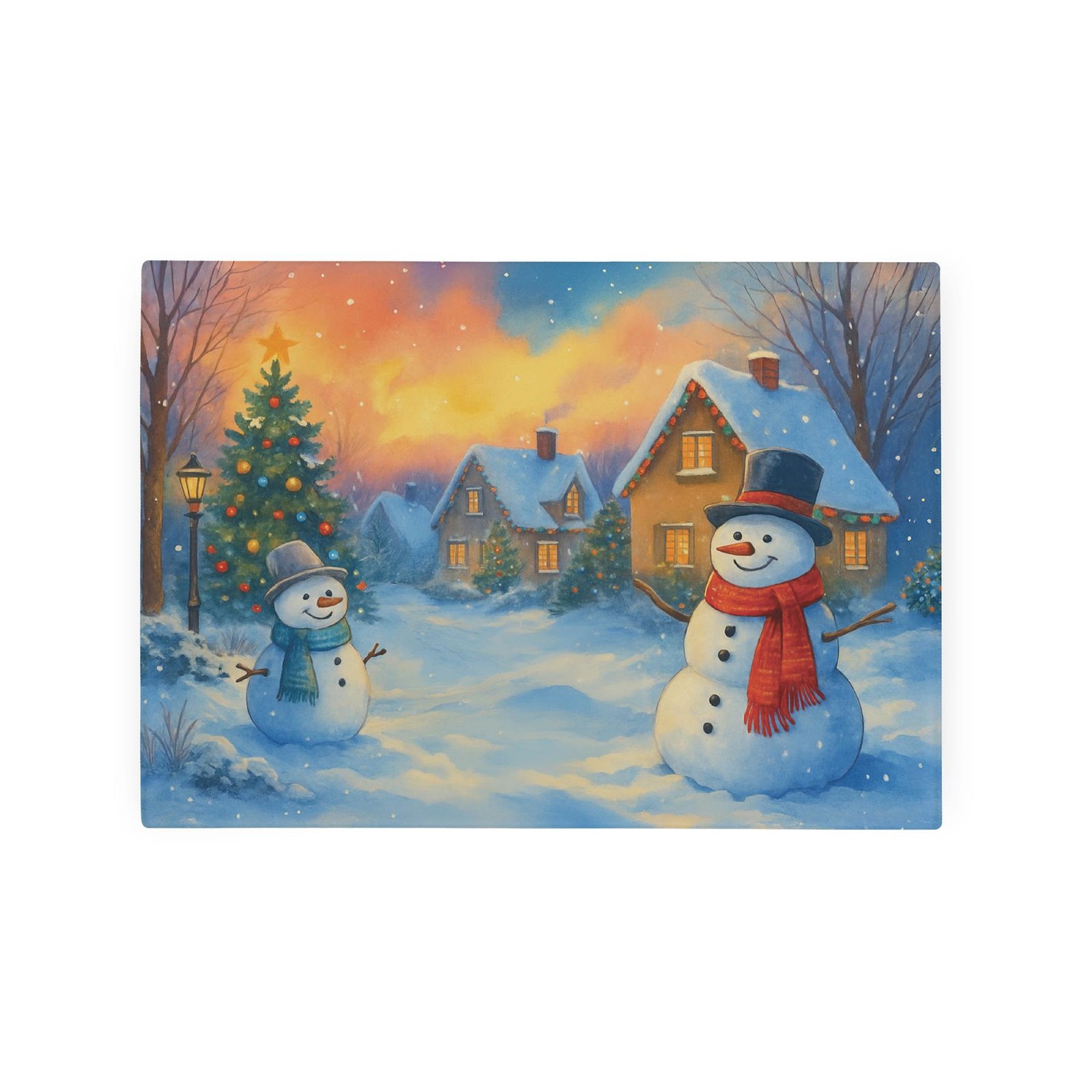 Christmas Snowman Small Glass Worktop Protector - Festive Xmas Kitchen Gifts
