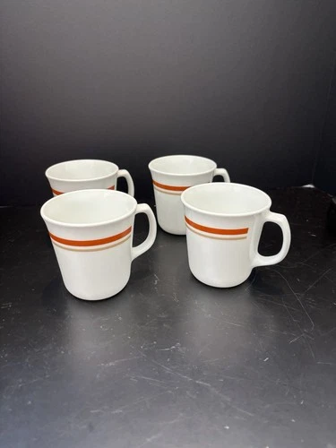 Corelle Coffee Tea Mug Cup Set Of 4 CorningStriped Brown Chestnut Cinnamon VTG