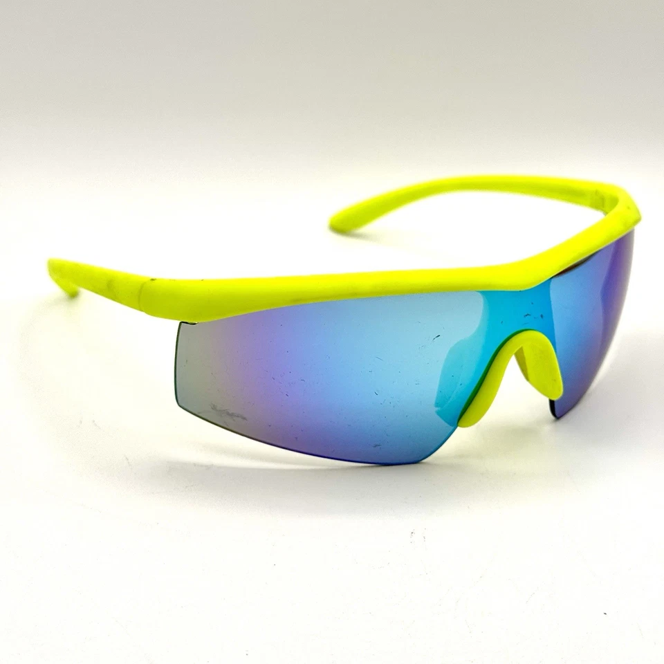 Day-Glo Shield Sunglasses Florescent Yellow Designer Fashion Frame Mirrored Lens - Image 2 of 4