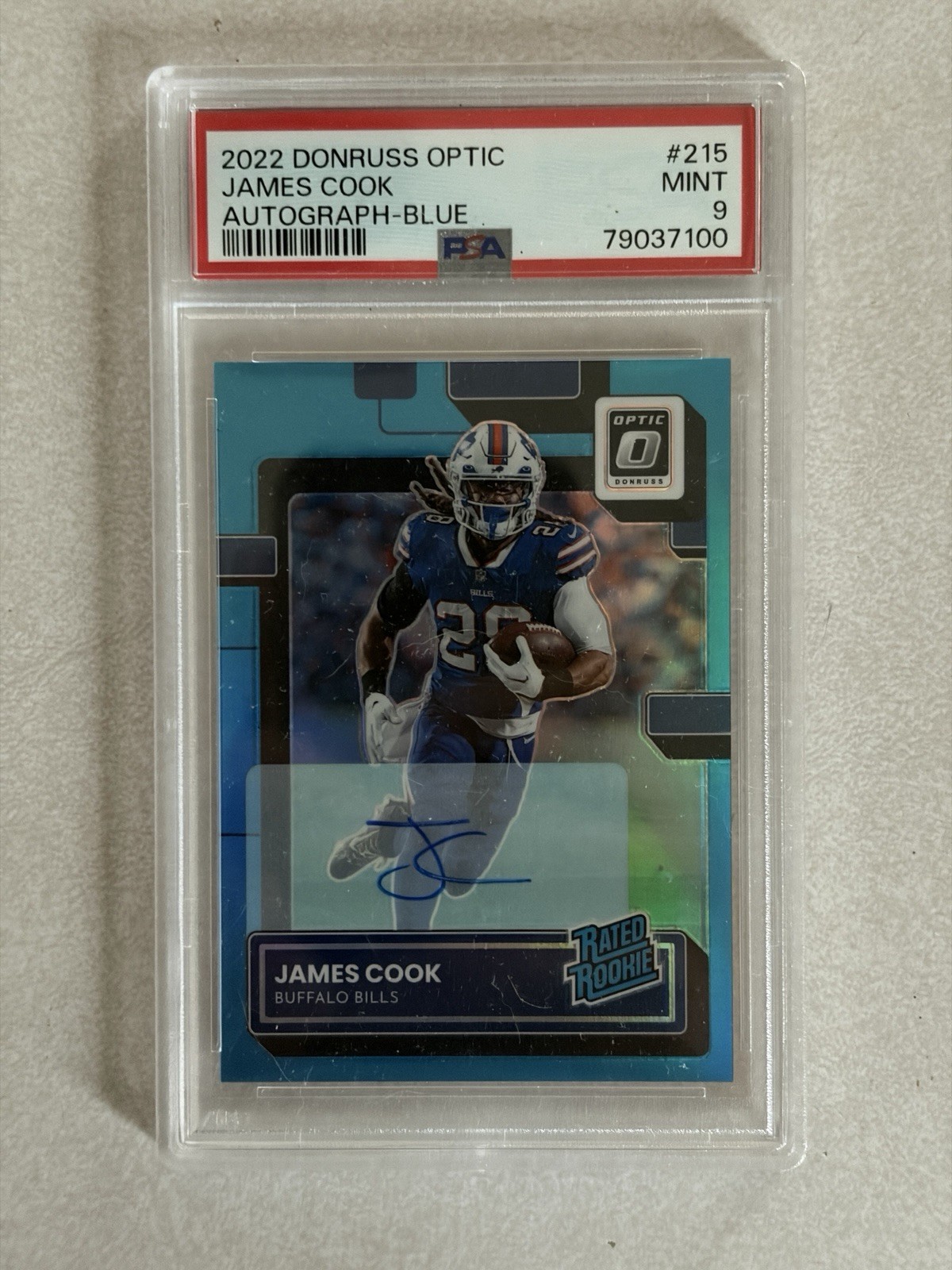 2022 Panini Donruss Optic - Rated Rookie James Cook #215 Blue Prizm Auto /99