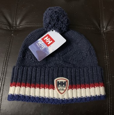 NWT Helly Hansen HOD Beanie Womens One size 100% Merino Wool Knit Hat Pom NavyH1
