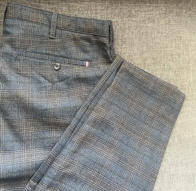 NWT Ben Sherman Slim Fit Plaid Tapered Pants Size 38/32 Trousers Blue