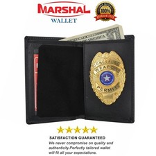 Genuine Leather Slim Thin Bifold ID Money Wallet Oval Shape Badge Holder
