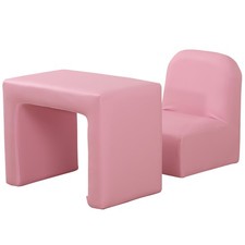 HOMCOM Kids Sofa Set 2 in 1 Child Table and Chair Set Toddler Armchair Pink