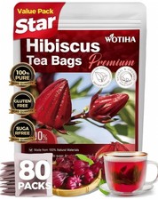Premium 80 Hibiscus Flowers Tea Bags, 100% Natural, Handmade & Pure from Hibi