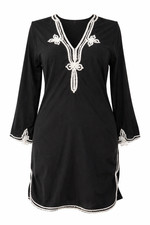 Moroccan Kaftan Tunic Dress Black Embroidered Cotton Ethnic size UK 8 10