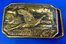 Flying Duck Geese Grouse Bird Pond Hunters Solid Brass Vintage BTS Belt Buckle