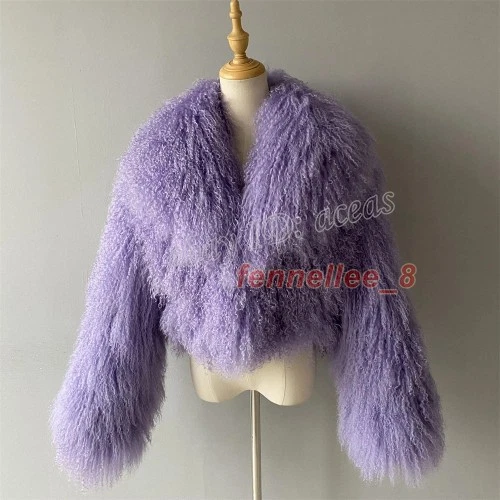 Women Real Mongolian Fur Coat Big Lapel Real Fur Warm Fluffy Short Jacket Casual - Image 2 of 4
