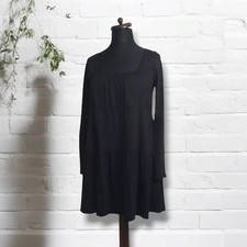 ASOS Design Black Cotton Smock Tiered Dress UK 12 EU 40 New
