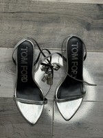 TOM FORD Silver Padlock Pointy Naked Heeled Sandals Size 8 UK