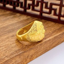 Anello Pixiu cavo placcato oro vintage uomo fascia intagliata regolabile