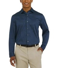 NWT DKNY Men's M Regular Fit Stretch Woven Button-Up Dress Shirt Blue Pattern