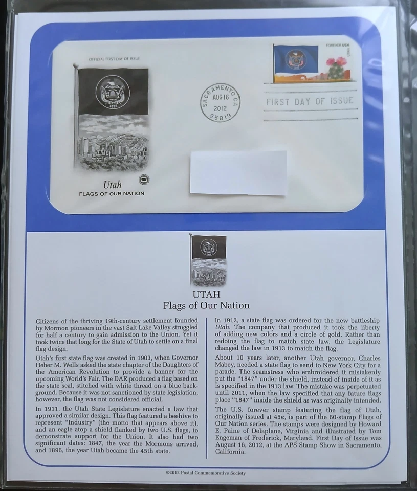 2012 Flags of Our Nation  UTAH State Flag USPS PCS FDC First Day Cover Cachet - Image 2 of 4