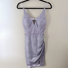Windsor NWT Lilac Silver Glitter Mini Dress SZ 9 Ruched Tulip Hem Special Event
