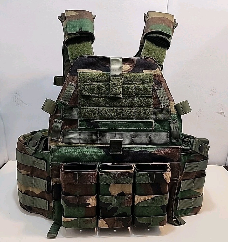 LBT-6094A Woodland Camo Plate Carrier W/ Triple Kywi & H2O Carrier