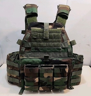 LBT-6094A Woodland Camo Plate Carrier W/ Triple Kywi & H2O Carrier
