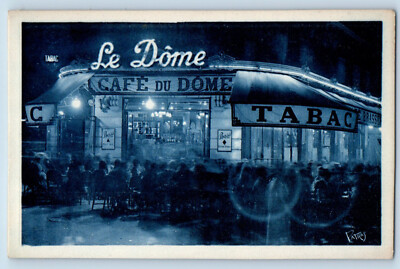 France Postcard La Dome Cafe Du Dome Paris By Night c1940's Vintage Unposted