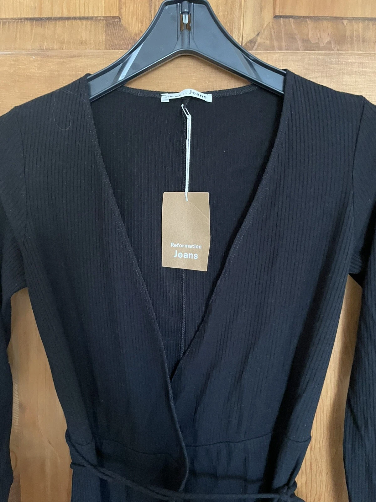 Gonna avvolgente REFORMATION JEANS neri CELINE a costine stretch lavorata a maglia abito LBD XS 0 2