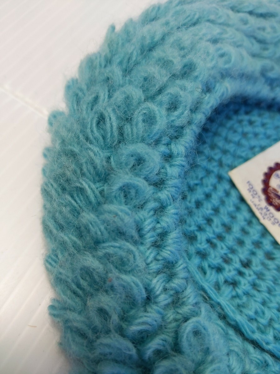 Vintage 1950s Blue Knit Hat with AB Sequins Hand knitted  display picture 2