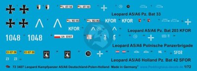Peddinghaus 1/72 Leopard 2A5 / 2A6 Tank Markings KFOR, Polish & Dutch SFOR 3407