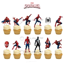 12 Spiderman Cupcake Toppers Super Hero Birthday Food Pick Favor Party Kids