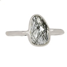 Natural Tourmalated Quartz/ Black Rutile, SriLanka 925 Silver Ring s.6.5 CR71259