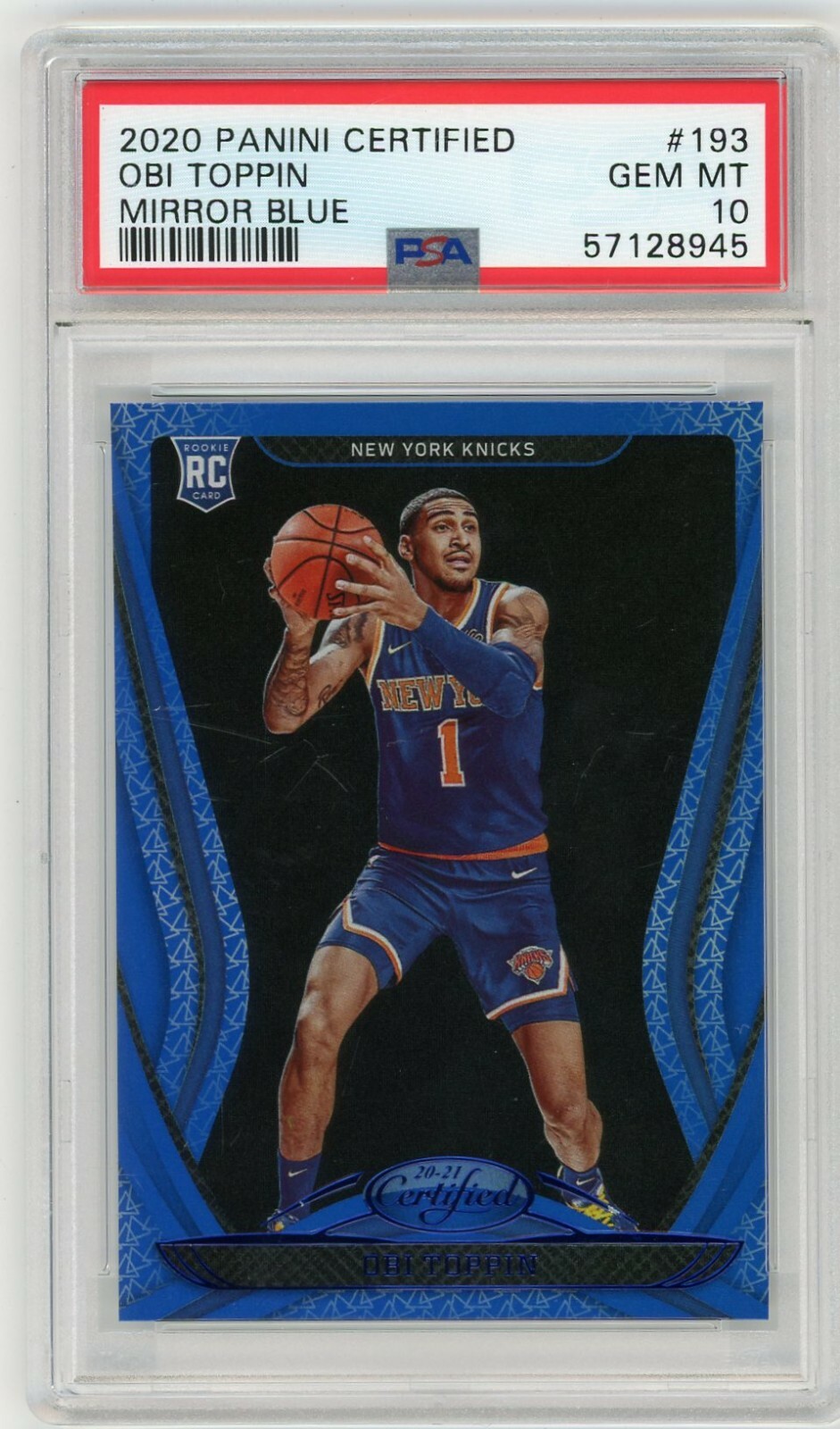 2020 Panini Certified #193 OBI TOPPIN Rookie Card Mirror Blue - PSA 10