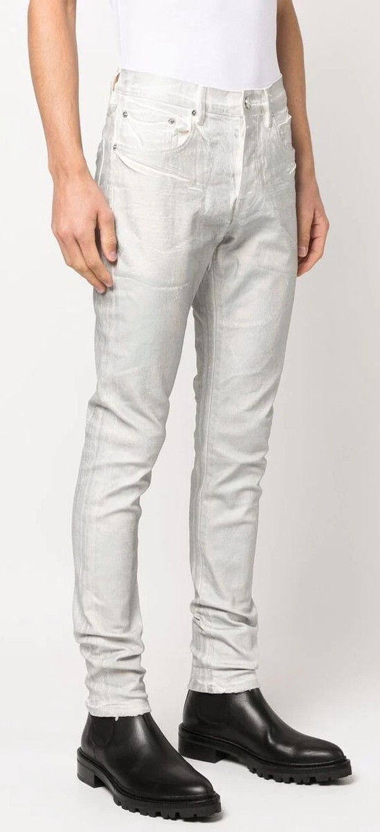 PURPLE BRAND Worn White Iridescent Pearl Men's Skinny 5-Pkt Jeans