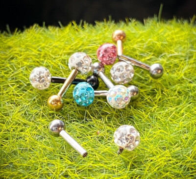 1pc Epoxy Coated Crystal Paved Ball Helix Tragus Cartilage Barbell Int. Threaded