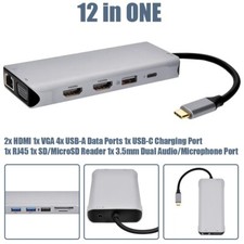 12in1 Universal Triple Display Docking Station Multiport Adapter HDMI VGA USB-C