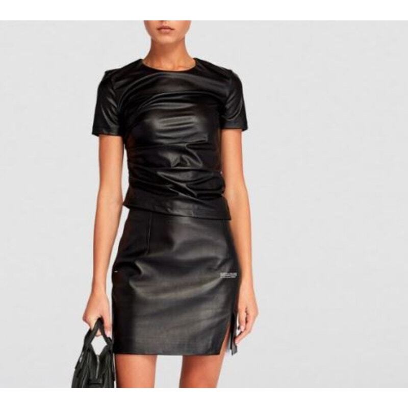 Helmut Lang Women's Faux Leather Tee Shirt BLACK NWT 298 XS