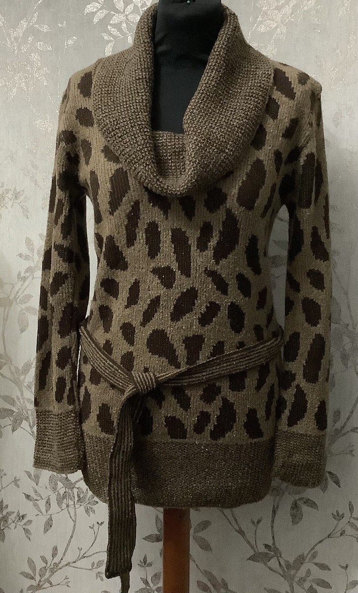 Ladies Leopard Animal Print Cowl Neck Knit Sweater Women’s Jumper Dress SZ  10