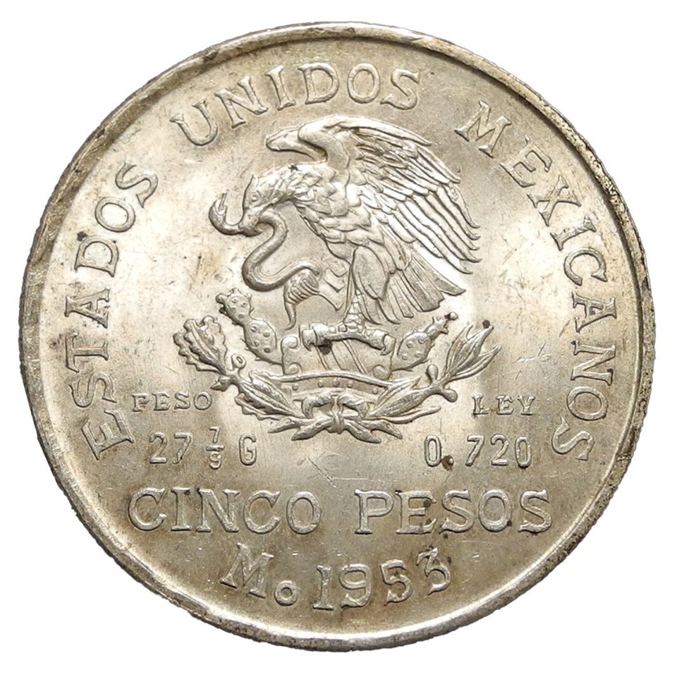 Mexico 1953 5 Pesos Cinco Pesos Silver Coin Ecoinsales EBay mexico-1953-5-pesos-cinco-pesos-silver-coin-ecoinsales-ebay