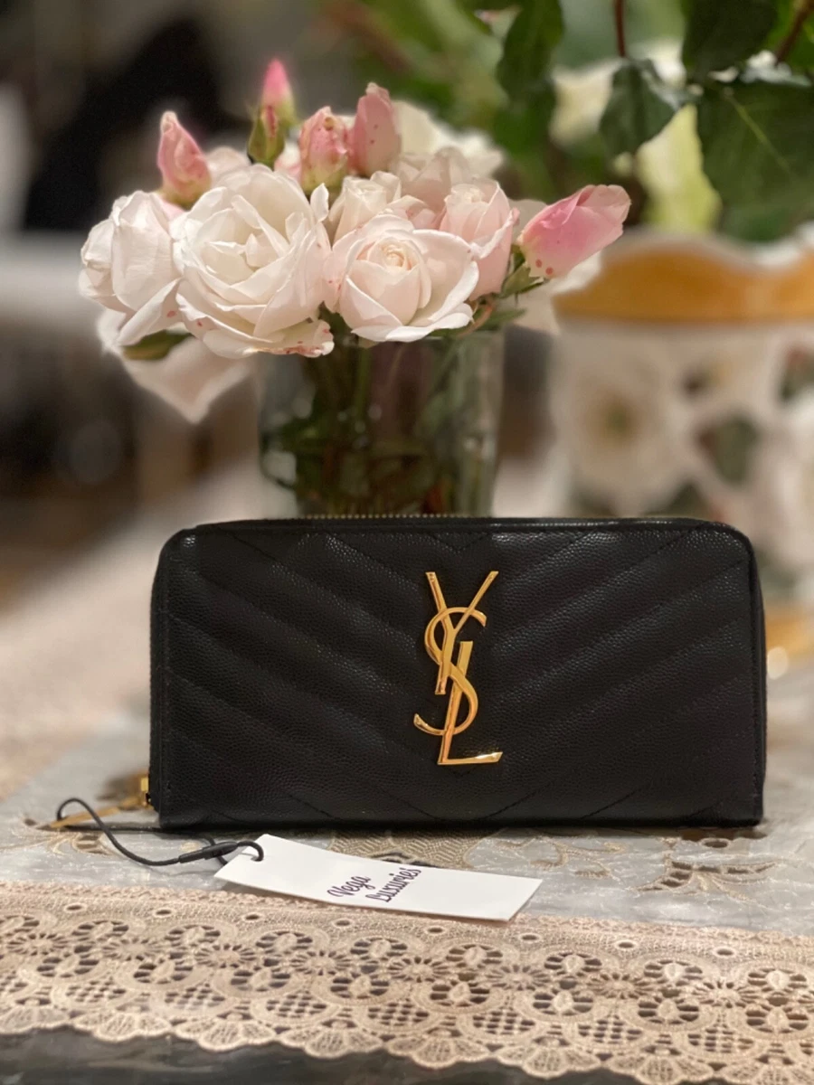 Yves Saint Laurent Tan Leather Zip Around Wallet Yves Saint Laurent