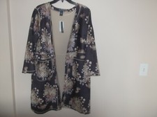 $118 Chelsea & Theodore Faux Leather Floral Print Open Front Jacket Sz L Nwt