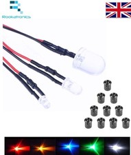 Prewired 12V LED 5mm 3mm 10mm White Red Green blue Bright etc Optional Holders