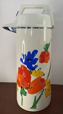 Vintage 70s Everest Airpot Coffee Vacuum Thermo Pump 1/2 Gallon Floral Pattern