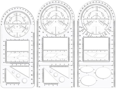 3pc Multifunctional Geometric Ruler Set Drawing Tools Stencil Student Geometry