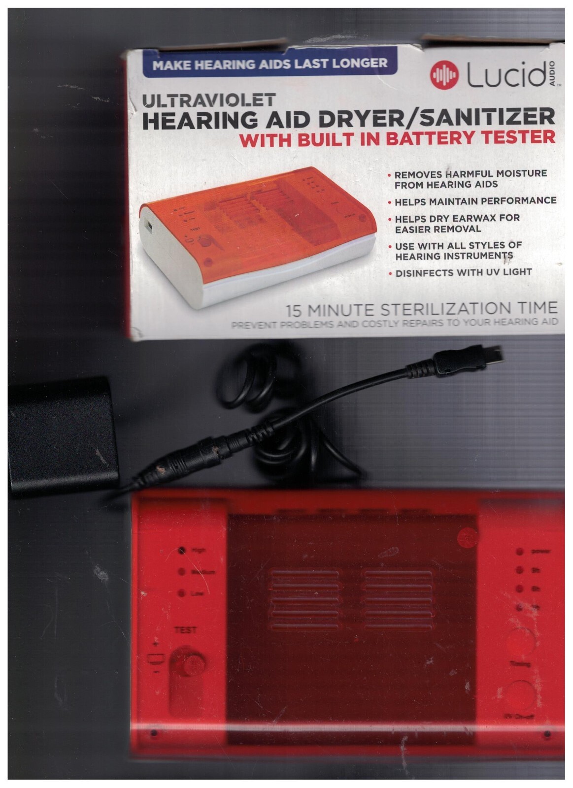 Lucid Audio Hearing Aid Dryer / 15 Minute Sanitizer Battery Tester Uses