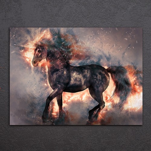 [framed] 1 piece canvas blooming flame black unicorn paintings