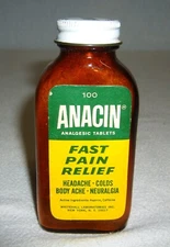 Vtg 1973 Anacin Fast Pain Relief Whitehall Brown Glass Bottle Adv Prop Embossed