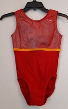 AMS Gymnastics Leotard Child Small CS Mystique Red, Lycra Red  line Yellow