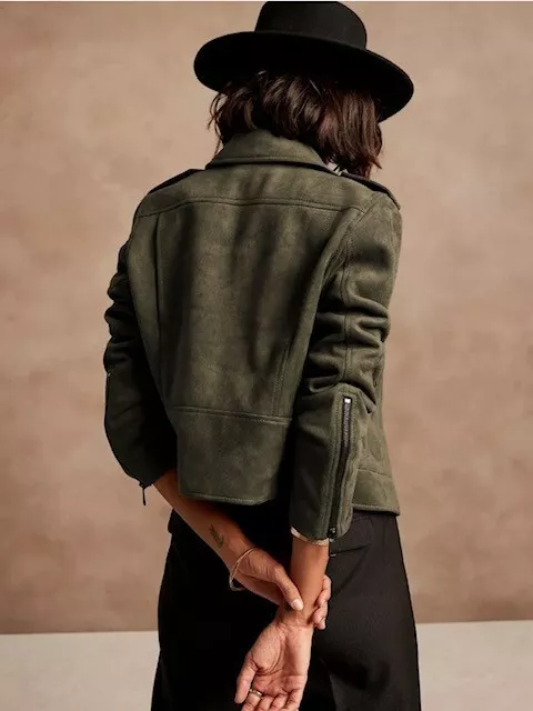 Olive green hotsell suede moto jacket