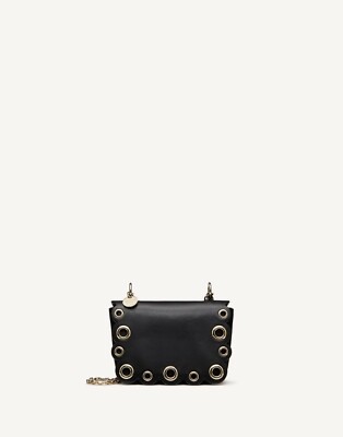NWT NEW Red Valentino Red(V) Waves black Leather scallop crossbody shoulder Bag