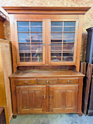 ANTIQUE WALNUT 2PC 16 PANE DUTCH CUPBOARD 