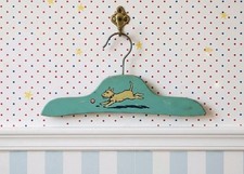 VINTAGE 1930s 40s Wooden Child's Hanger Scottie Dog Terrier Blue Puppy Nursery