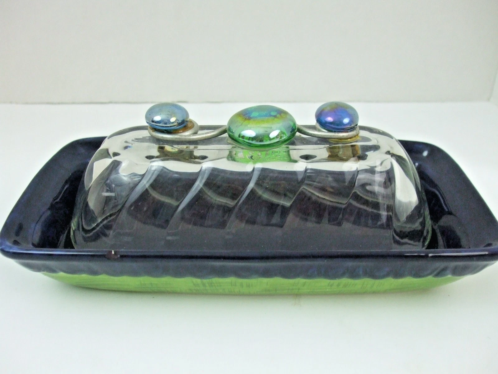 Tracy Porter Covered Butter Dish Stonehouse Farm Collection Ceramic Glass Beads